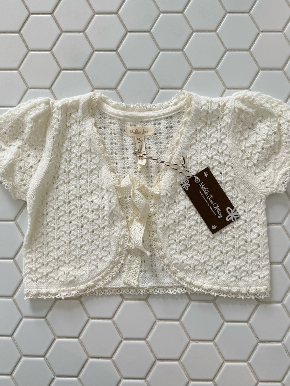 Matilda Jane Cream Knit Lace-Trim Cropped Cardigan